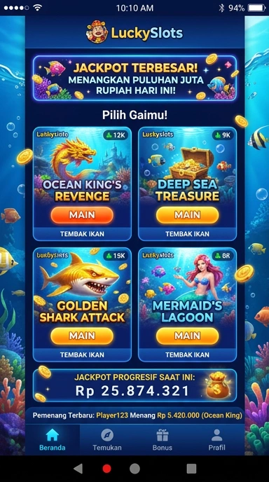 Cuplikan layar menu unduhan luckyslots untuk perangkat Android